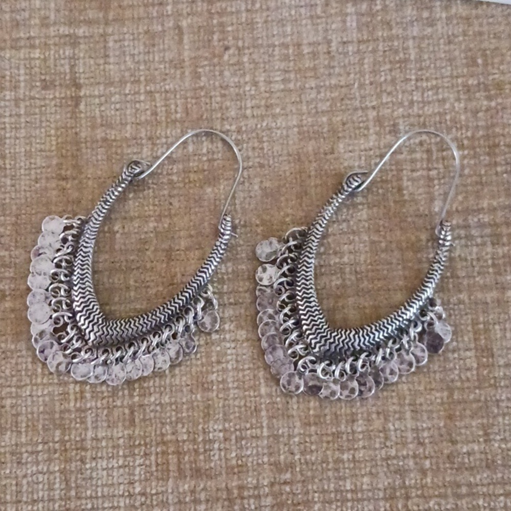 Vintage Large Silver Tone Earrings - Picture 2 of 6